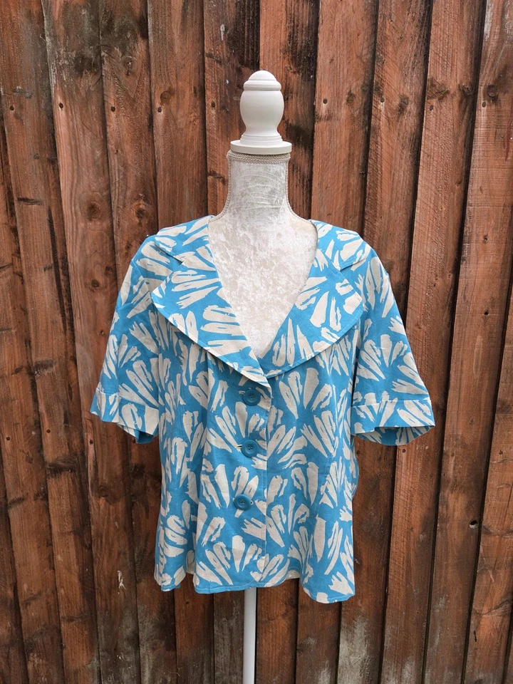 BNWT EWM Women's Linen Casual Palm Pattern Print Short Jacket Size UK 24 - Image 3 of 4