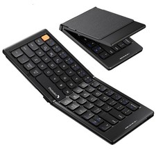 Foldable Compact Keyboard, XK04 Portable Bluetooth Keyboard with PU Leather C...