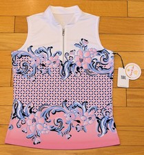 NWT TAIL Womens Esmerae Sleeveless 1/4Zip Golf Shirt-S $96 WHIT/BLUE/PINK Print NWT TAIL Womens Esmerae Sleeveless 1/4Zip Golf Shirt-S $96 WHIT/BLUE/PINK Print - Image 1