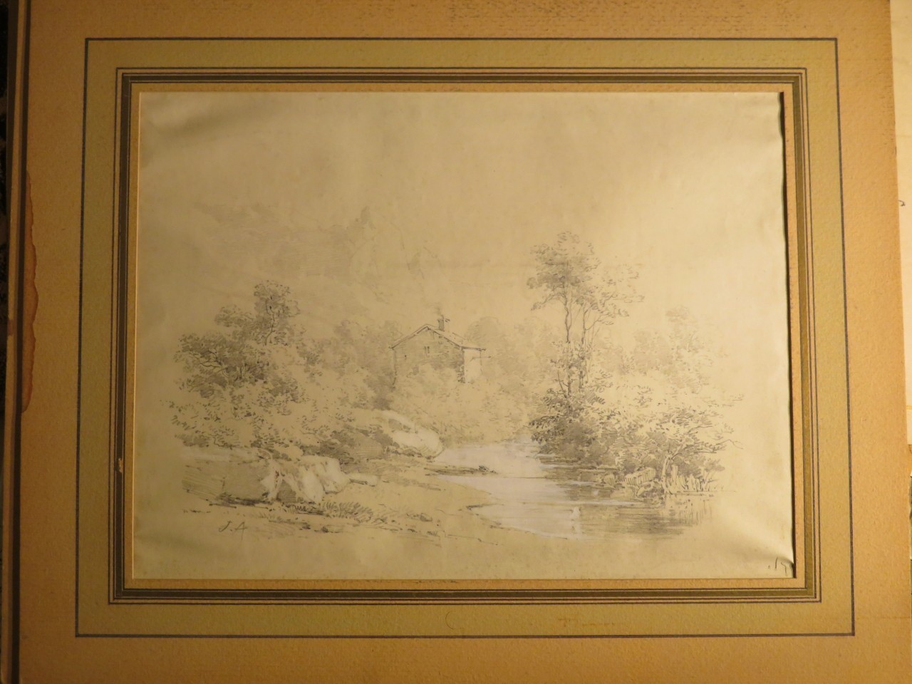 at. Jean Alexis ACHARD (1807-1884) HERMOSO DIBUJO PAISAJE DELFÍN GRENOBLE 1850 c