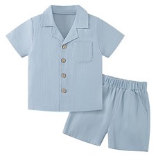 Toddler Baby Boys Outfits Set Button Down Shirts Pocket Shorts