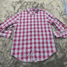 jcp Shirt Mens Large Red Blue Plaid Button Down Long Sleeve Cotton Collar Casual
