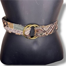 Vintage 90 s Era Western Geometric Print Fabric Belt Brass Adjustable Belt