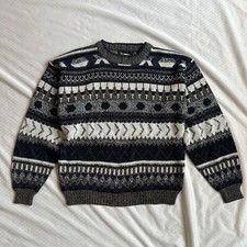 Rare Vintage 80s 90s EXPRESSIONS Geometric Pattern Knit Sweater Black Purple L
