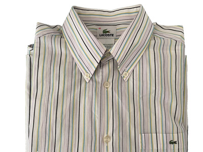 Lacoste Mens 40 Blue Lavender Yellow Stripe Long Sleeve Button Down Dress Shirt