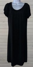 Talbots Sz SMALL Black Jersey Knit Dress S/S Pullover Pintucked Scoop Neck EUC