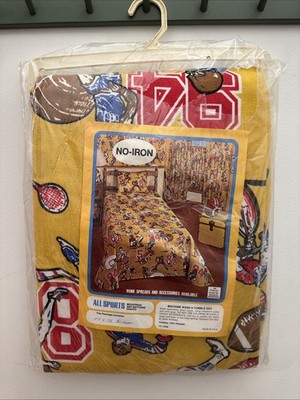 Vintage 70s Madison Industries ALL SPORTS 48 x72  Drape USA New Old Stock Fabric