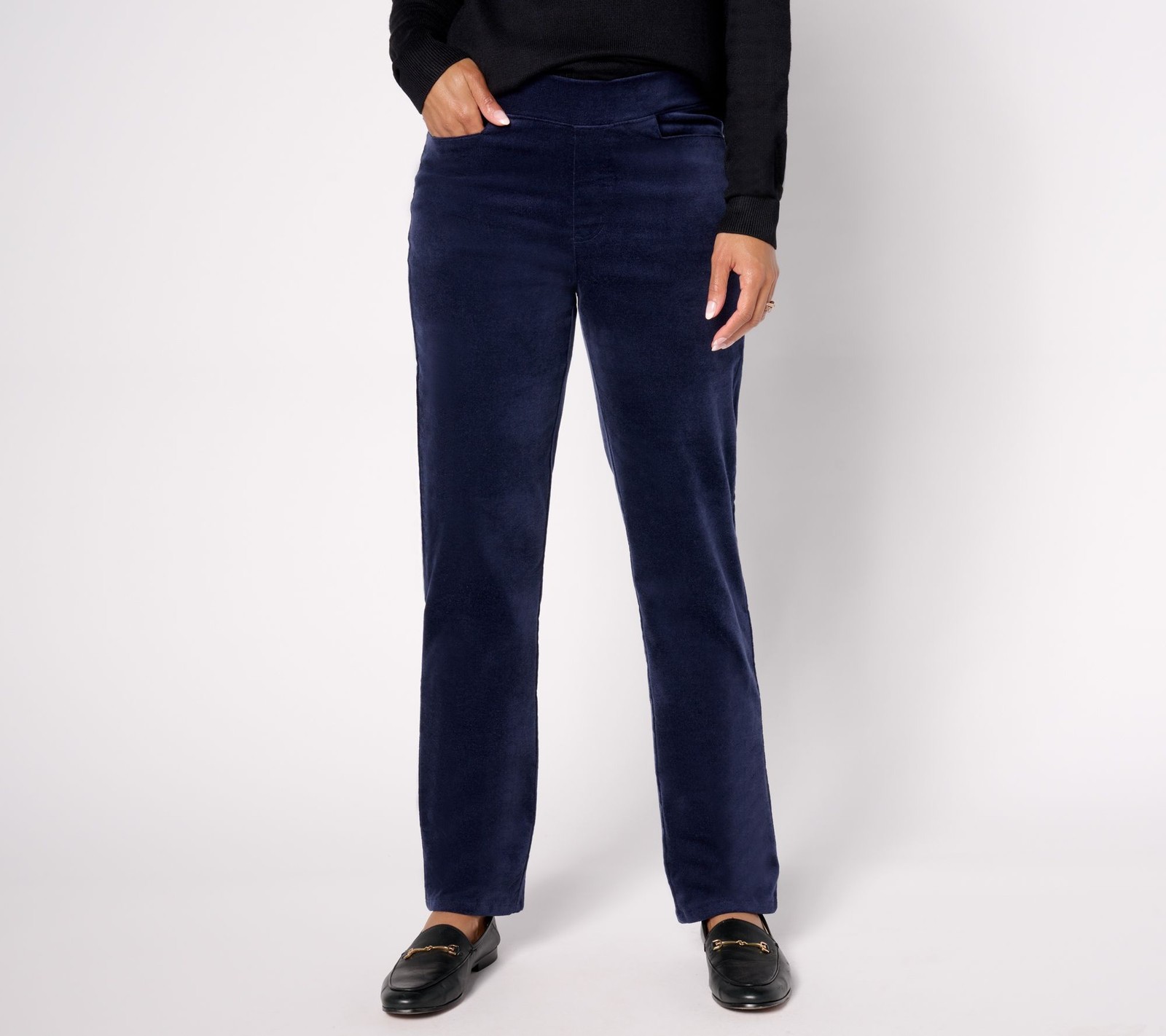 Denim & Co. Women's Petite Pants 2XP Velvet Straight Leg Pull-On Blue A662788