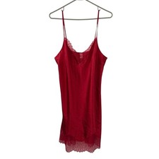 Victoria  s Secret Large Red Satin Lace Trim Slip Nightgown Sleepwear Lingerie