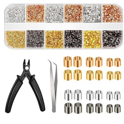 2200PCS Plated Copper Jewelry DIY Crimping Tubes Beads With Crimping Plier
