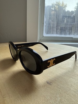 Celine Triomphe Oval Sunglasses Black Gold Metal, Authentic