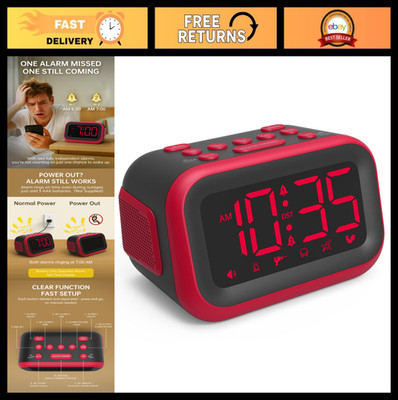 Loud 115dB Alarm Clock | Dual Alarms, 6 Sounds for Heavy Sleepers & Shift Worker