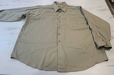 Geoffrey Beene Mens Khaki Long Sleeve Button Up Sateen 19 34/35 Wrinkle Free