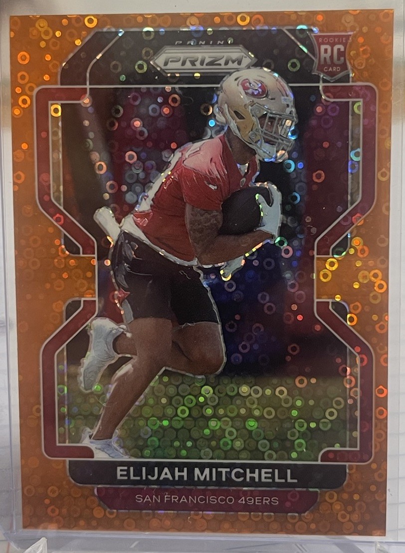 2021 Panini Prizm Rookie Orange Disco Prizm #399 Elijah Mitchell RC SF 49ers