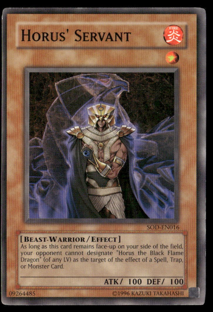 Horus' Servant SOD-EN016 YuGiOh Soul of the Duelist trading card — raw and PSA graded price guide