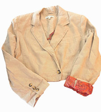 Free People Beige Cropped Blazer Jacket, Paisley Rollable Cuffs, Size 10