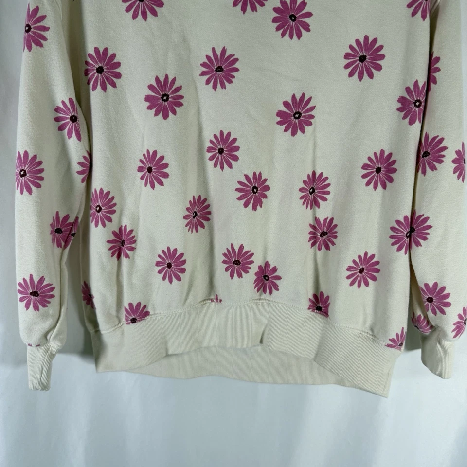 Antiguo Suéter Azul Marino Niñas XL 14-16 Blanco Rosa Floral Manga Larga Cuello Redondo Algodón B Foto 3 de 4