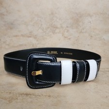RETRO DESIGNER VINTAGE ESCADA LEATHER BELT Marked 34 BLACK/WHITE