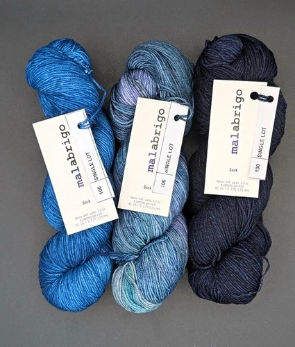Malabrigo Sock Superwash Merino Hand Dyed Blue Yarn 1806 Lot 3 Skeins - product listing photo