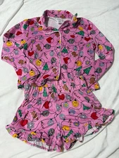 Art Class Girls Pink Holiday Pajama Set Long Sleeve and Shorts Tree Gingerbread