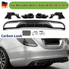 Carbon Look Heckdiffusor Diffusor F&uuml;r Mercedes W205 S205 Sport Doppelrohr 14-18