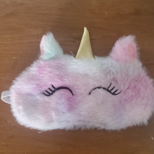 Unicorn Faux Fur Single Sleep Mask Pink Yellow Blue White with Horn and Ears