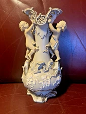 Antique Villeroy And Boch Mettlach Silver Luster w/ Cupid Vase #327 (Repaired)