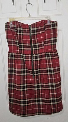 Charlotte Russe Strapless Mini Dress Red Tartan Plaid Front Zip Y2K 90s Grunge L