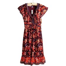 NEW Old Navy Women's XS Red Floral Flutter-Sleeve Midi Dress Casual