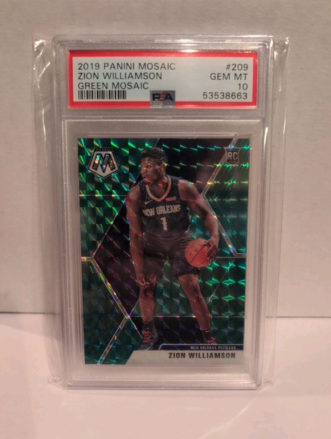 Zion Williamson 2019-20 Panini Mosaic Green Prizm 209 Rookie RC PSA 10 Pelicans