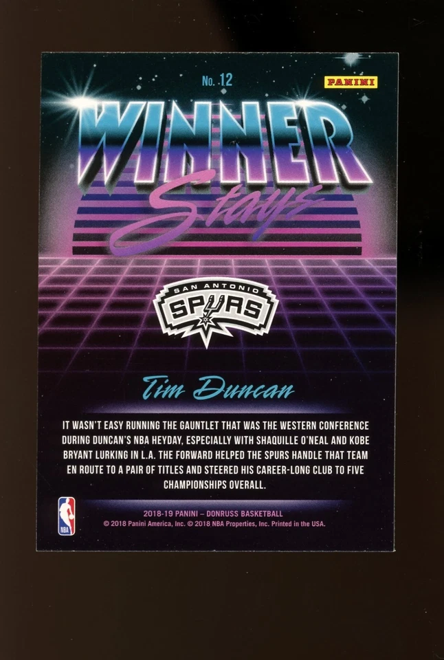 2018 Donruss Winner Stays #12 Tim Duncan San Antonio Spurs QTY - Image 2 of 2