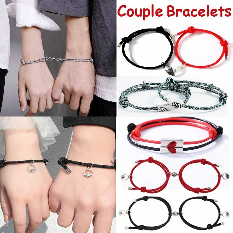 2Pcs Magnetic Attract Couples Bracelet Charms Women Men Wedding