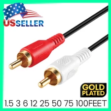 2 RCA Audio Cable Stereo L/R Dual RCA Male to Male Cord Gold Plated Speaker Wire