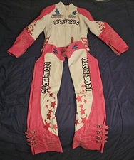 🏍 ICON MOTO GOGO BOMBSHELL LEAHTER JACKET & MATCHING CHAPS SEXY PINK & WHITE 🏍