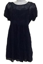 Forever 21  Sheer Women’s Dress Size Medium Navy Blue Floral Embroider New