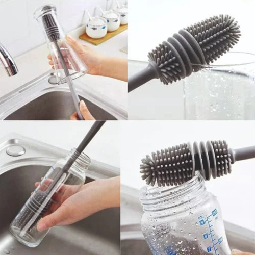 Long Handle Silicone Bottle Brush Cup Scrubber Glass Cleaning Brush Kitchen Tool - Picture 14 of 14