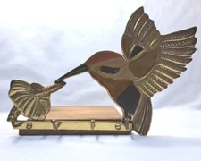 Hummingbird & Flower Key Rack Dog Leash Hanger Metal Wall Holder 4 Key Hooks