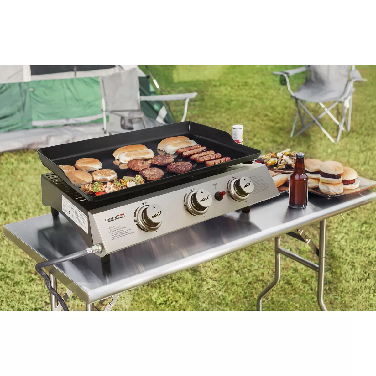 Flat Top Grill Griddle W/ 3-Burner Gas Portable Camping 26400-BTU Outdoor  Black