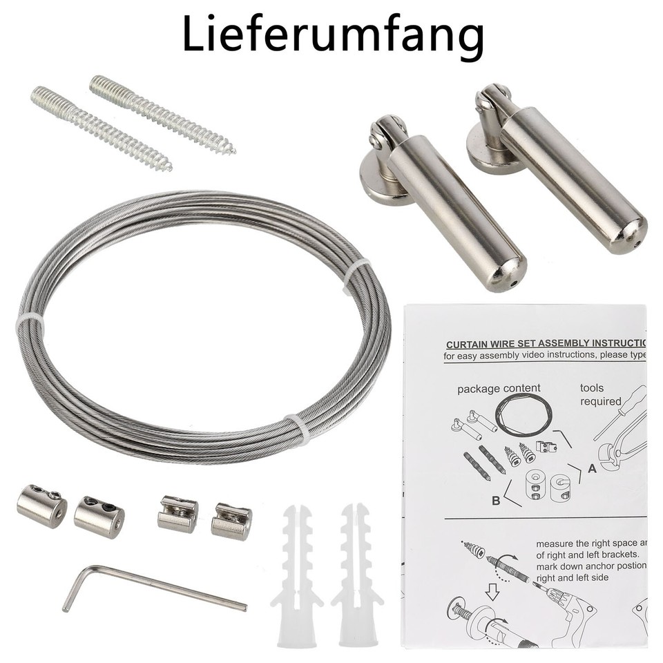 Zyluniy Gardinenseil Set 5m Edelstahl - Wandhalterung Für Vorhänge & Deko