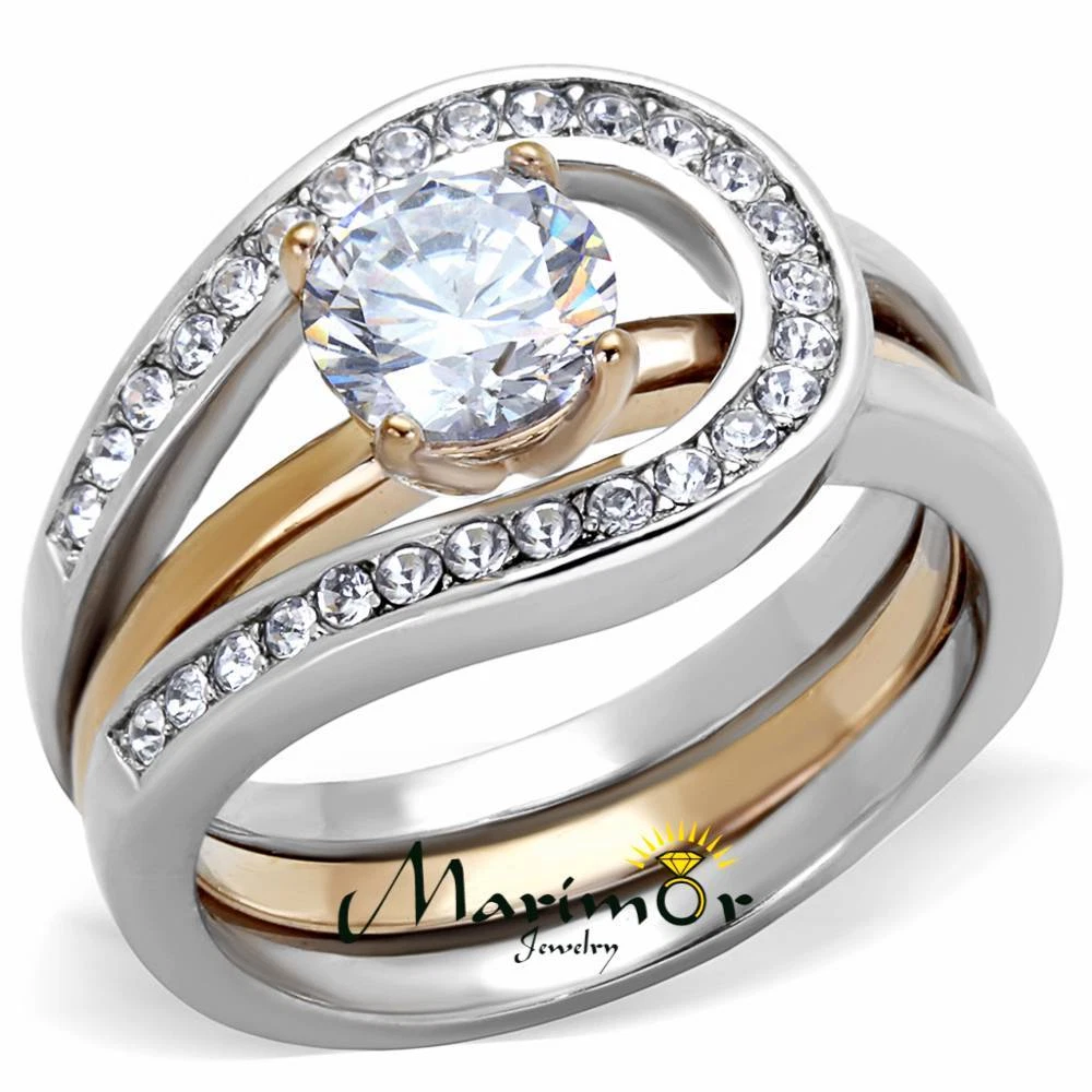 1Ct Round Cut Two Toned Stainless Steel 2 Piece Wedding Ring Set Women s Sz 5 10