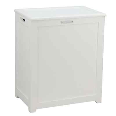 Oceanstar Laundry Hamper White Solid Wood Frame Hinged Lid Portable 24 in Height