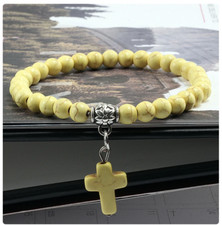 Pulseras Dijes con Cruz Colgante Pulsera Piedra Amarilla Nueva Pulsera Religiosa