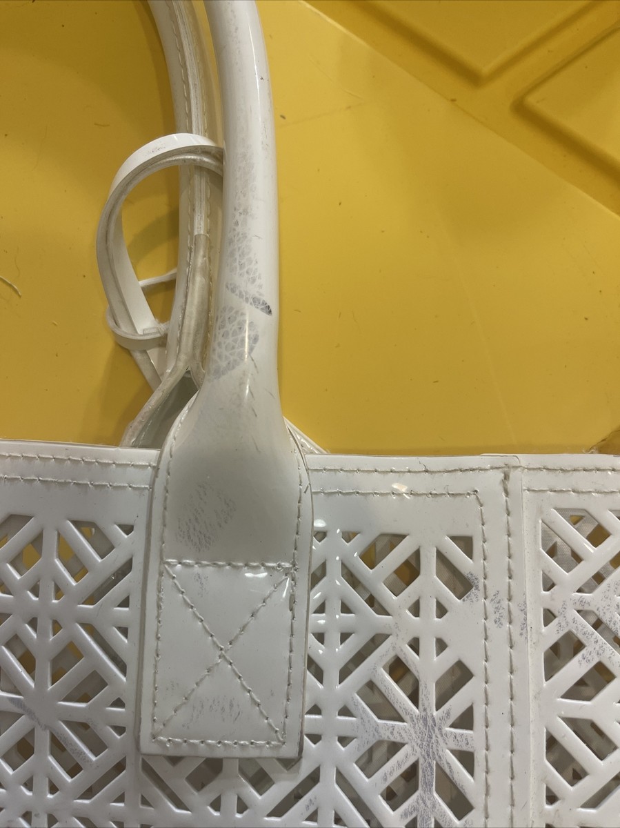 TORY BURCH Tote Bag White Laser Cut-Out Patent Leather Shopper