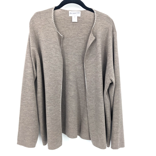 Pendleton Cardigan Womens Plus 2X Taupe Merino Wool Sweater Sequin Mature Knit