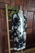 Black Bohemian Kimono Cover Up Robe Freshman 1994 Brand Floral Crochet Lace Trim