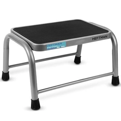 HEFTMAN Step Stool Heavy Duty Anti-slip Steps Metal One Step Footstool Grey