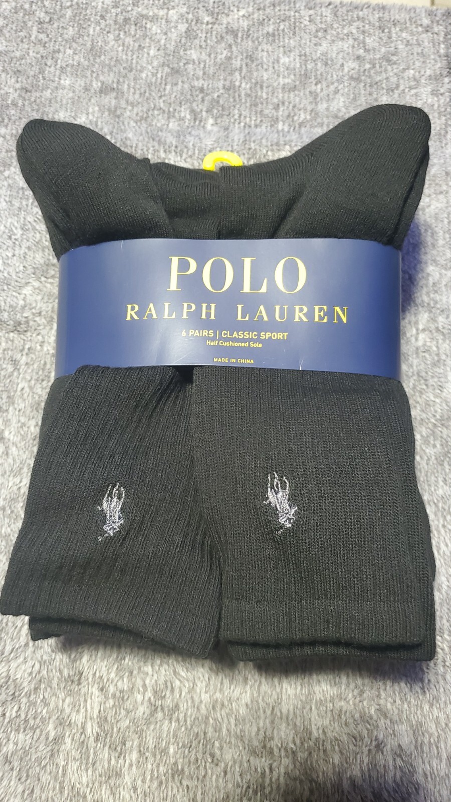 Polo Ralph Lauren Classic Sport 6 paia calze equipaggio nero grigio pony taglia grandi