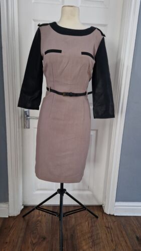 B) Papaya  Beige And Black Faux Leather Dress Size 12 - Picture 1 of 12