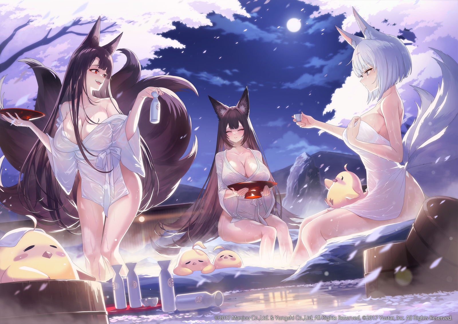 Anime girls kaga towel azur lane night sky akagi clouds Playmat Gaming Mat Desk