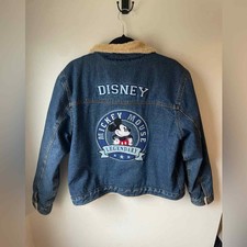 Disney Legendary Mickey Mouse Faux Fur Lined Denim Jacket Xl Y2k